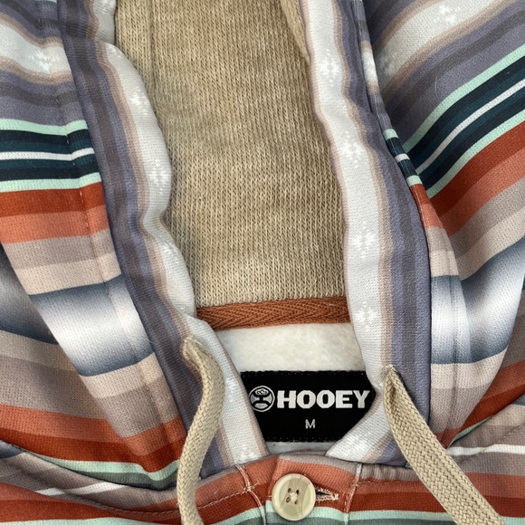 Hooey Beige Pullover Hoodie with Multi-Color Striped Hood & Sleeves - Picture 2 of 10